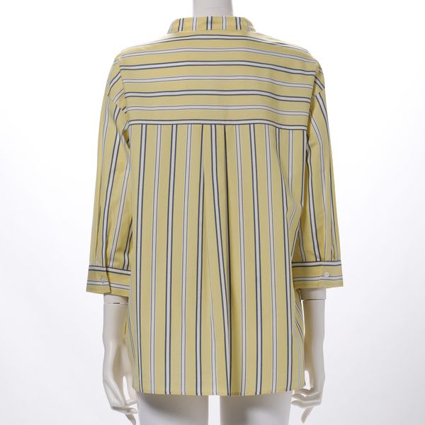 フロントボタンデザインストライプブラウス