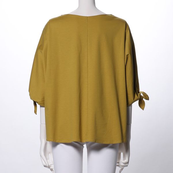 シルケットスムース袖リボンVネックカットソー