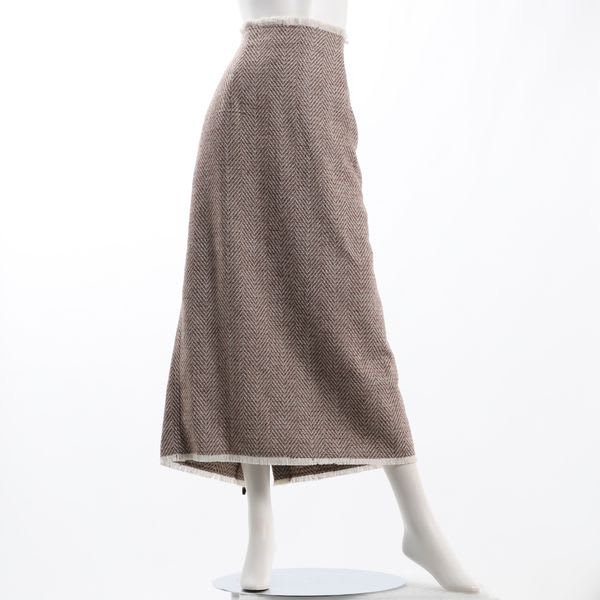 大振りヘリンボーン柄フリンジスカート