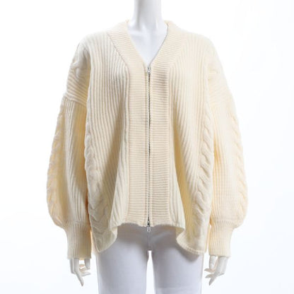 編み柄ジップカーディガン