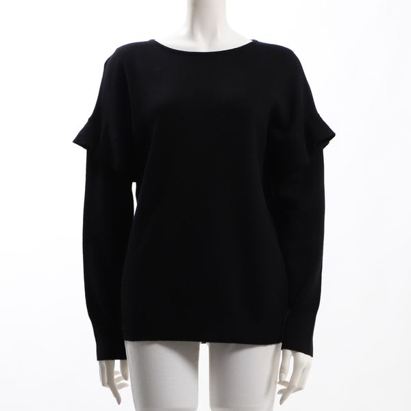 袖フリルラウンドネックニット