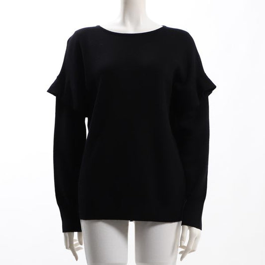 袖フリルラウンドネックニット