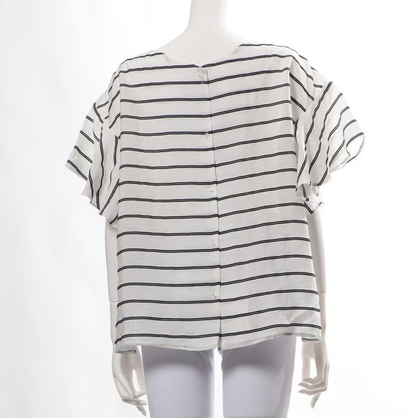 NRドビーボーダーフレアスリーブブラウス