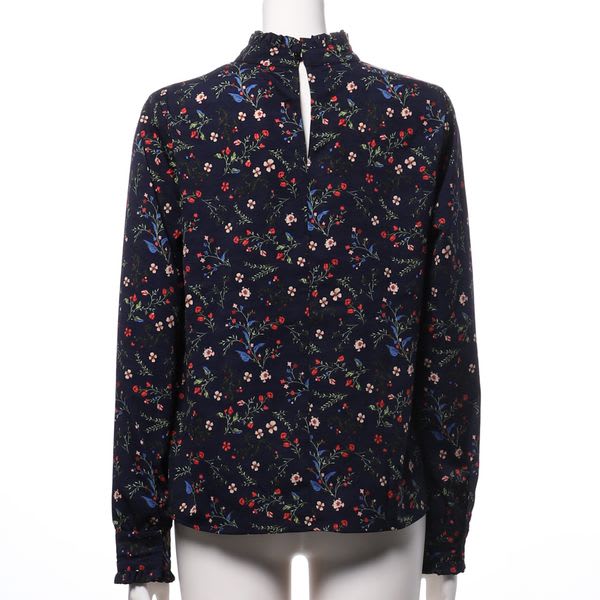 フリルスタンドカラーフラワーブラウス