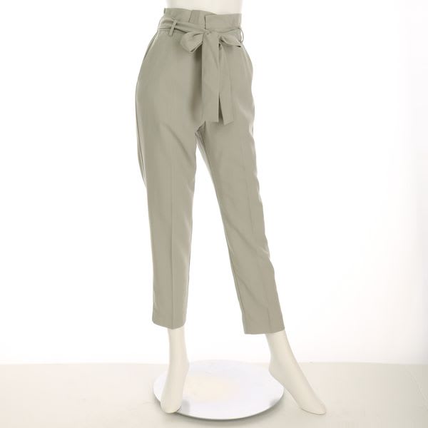ハイウエストリボンベルト付きテーパードパンツ