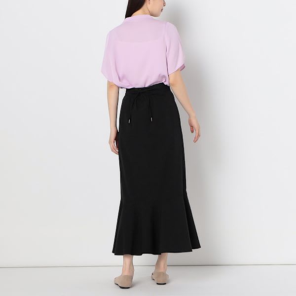 パールボタンフレアスリーブブラウス