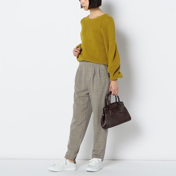 グレンチェックタック入りテーパードパンツ