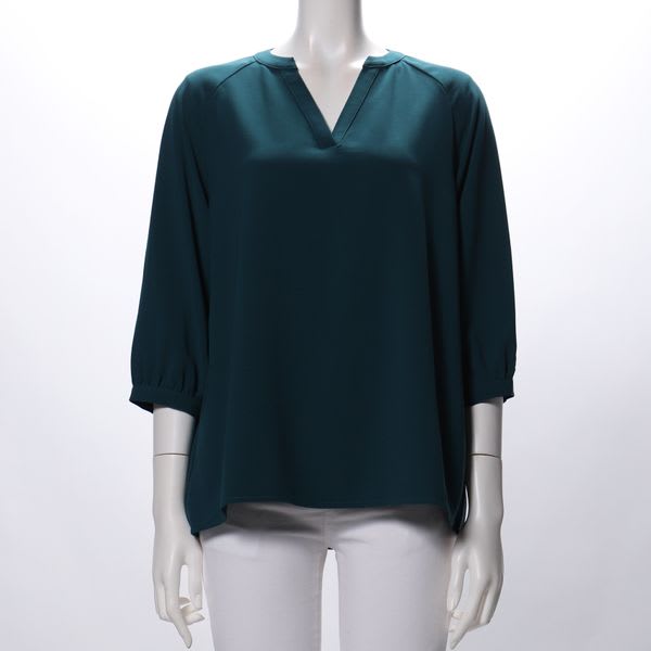 ラグランスリーブオープンフロントネックブラウス