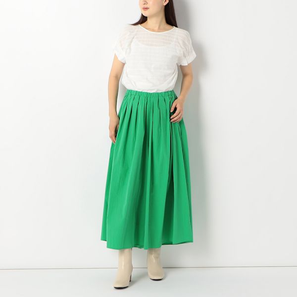 綿ストライプ透かし刺繍ブラウス
