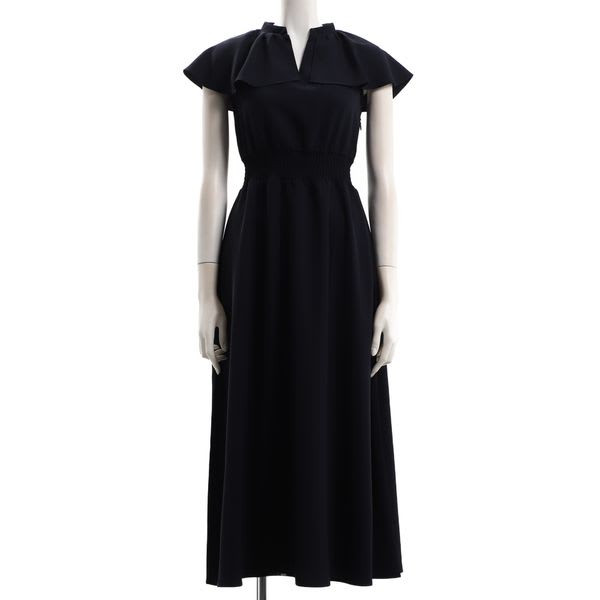 ビッグフリルオープンフロントネックワンピース