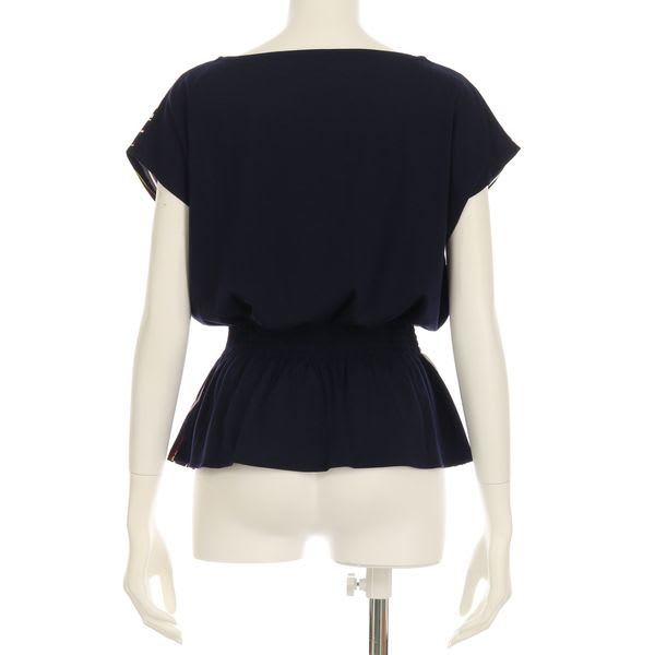 切り替えウエストシャーリングストライプ柄ペプラムブラウス