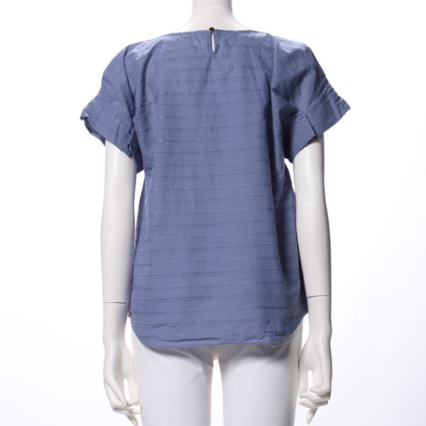 綿ストライプ透かし刺繍ブラウス