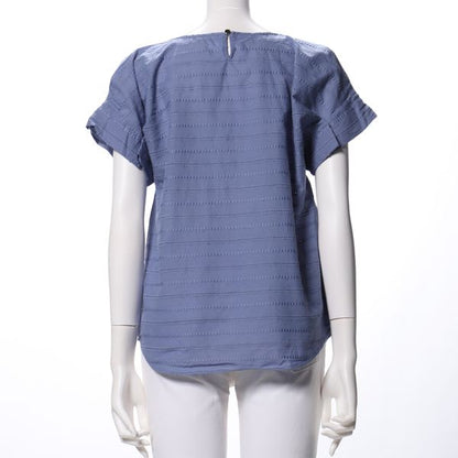 綿ストライプ透かし刺繍ブラウス