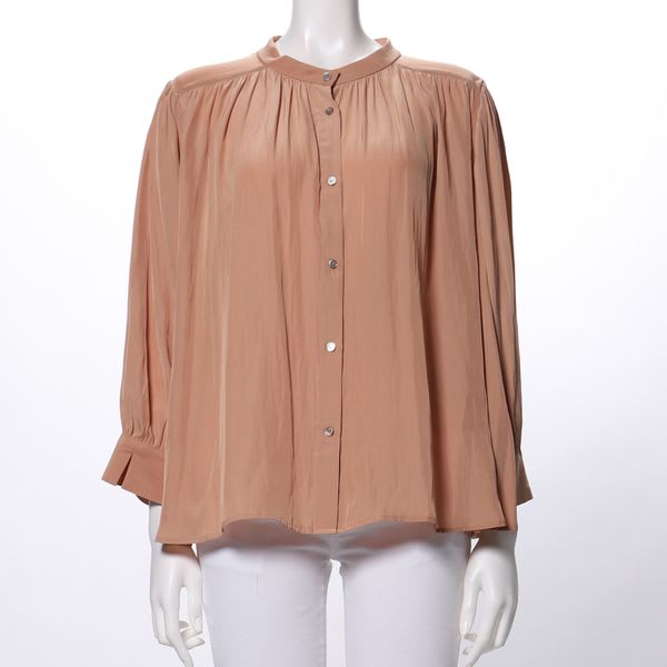 ギャザーデザインフロントボタンブラウス