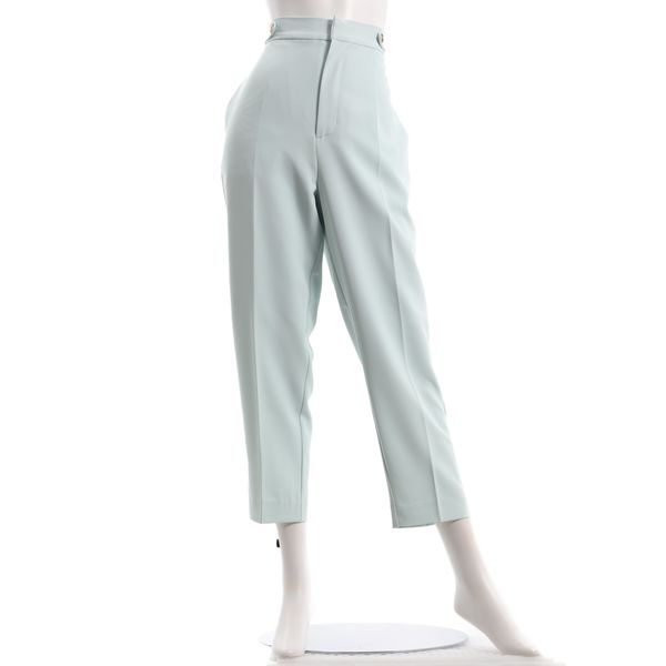 ウエストタブボタン付きハイウエストテーパードパンツ
