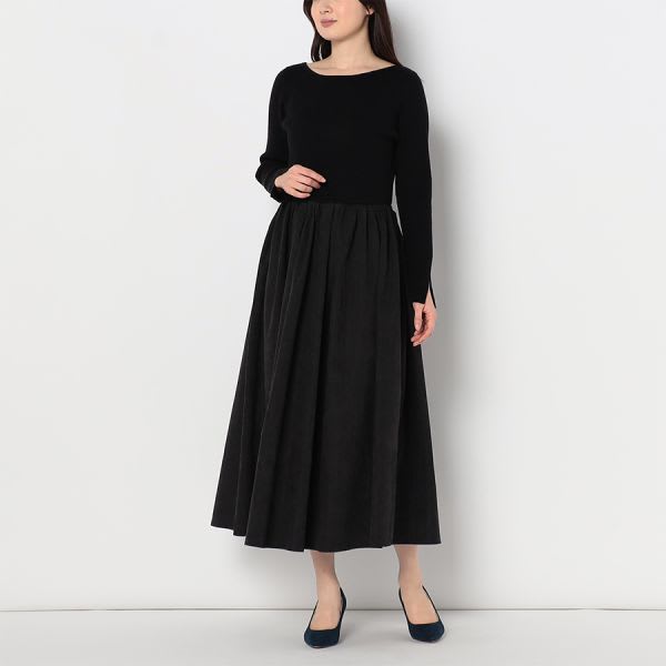 ボートネックリブニットドッキングワンピース