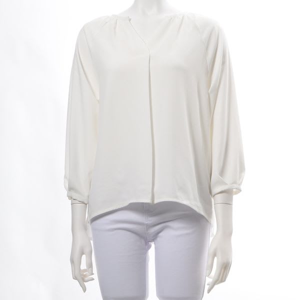 オープンフロントネックラグランスリーブブラウス