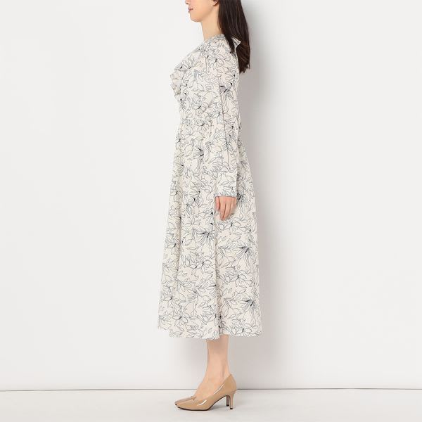 フリルアクセント総柄ワンピース