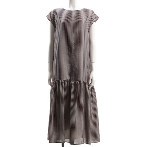 シアーカチオンギンガムチェック切り替えデザインワンピース