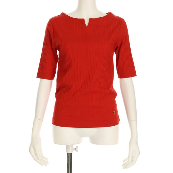 オープンフロントネックリブカットソー