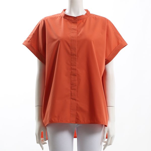 バンドカラー前後差シャツ