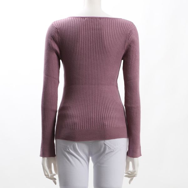 チェーン柄Vネックリブニット