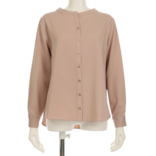 ストライプ柄バンドカラーシャツ