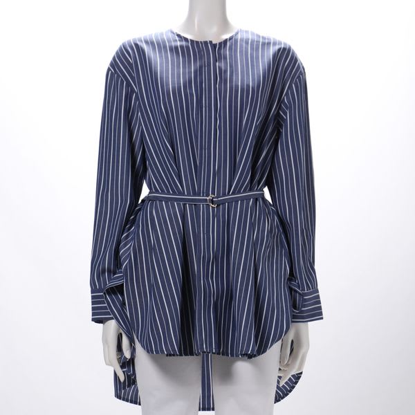 イージーケアストライプベルト付きブラウス