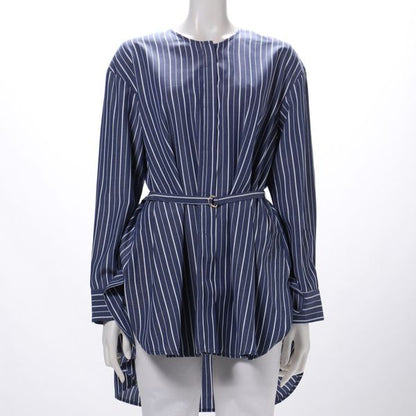 イージーケアストライプベルト付きブラウス