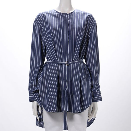 イージーケアストライプベルト付きブラウス