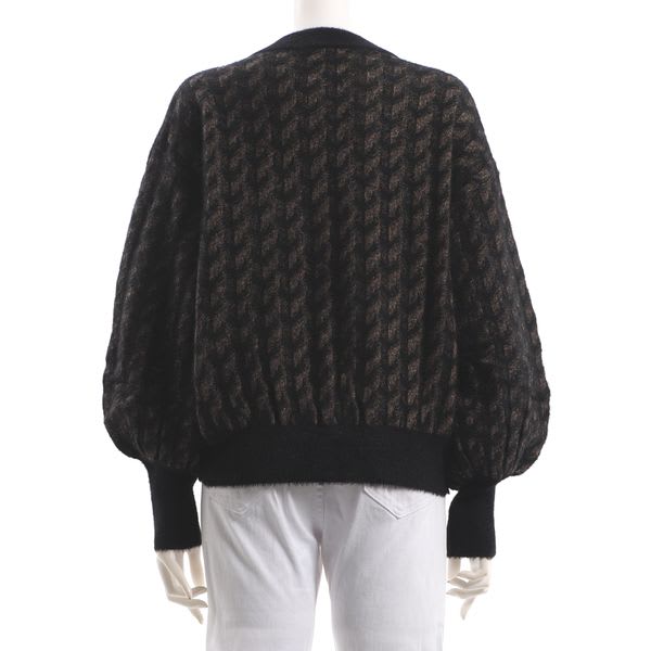 フェザーヤーン柄編みふんわりスリーブニットトップス