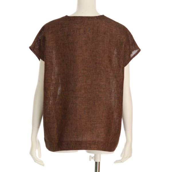 麻調Vネックブラウス