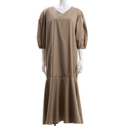 ふんわりお袖切り替えデザインVネックワンピース