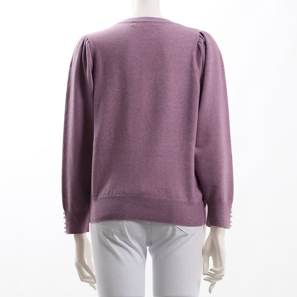 袖口パールボタンパフスリーブニット