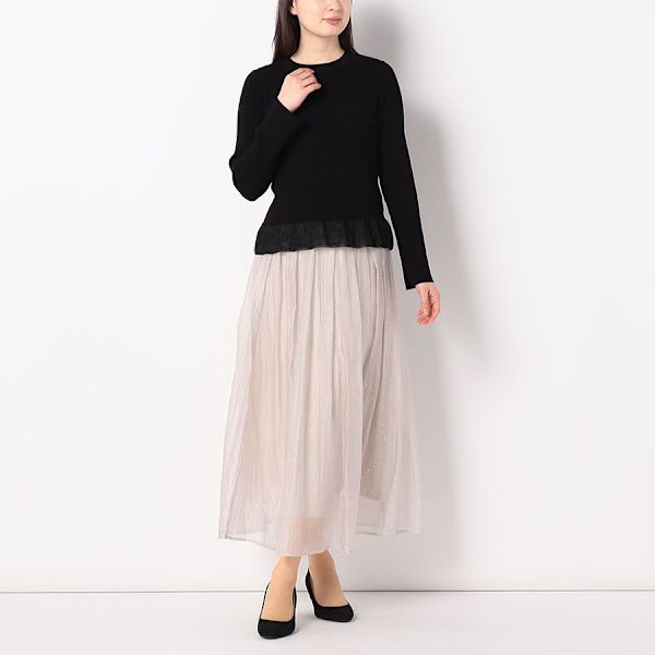 裾切り替えデザインリブニット