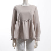 異素材切替デザインペプラムブラウス