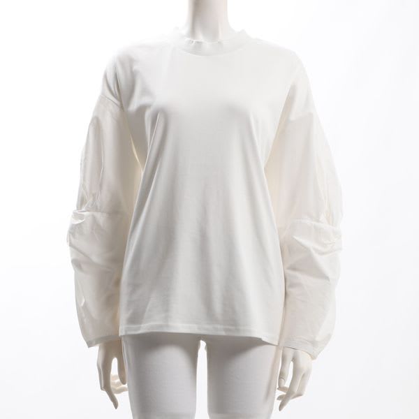 異素材切り替えボリュームスリーブカットソー