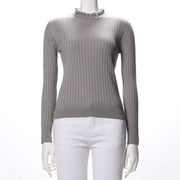 フリルネックリブニット