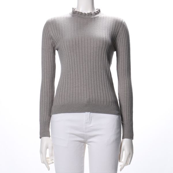 フリルネックリブニット