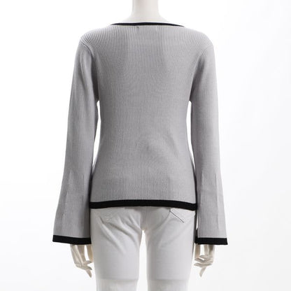 バイカラースクエアネックニット