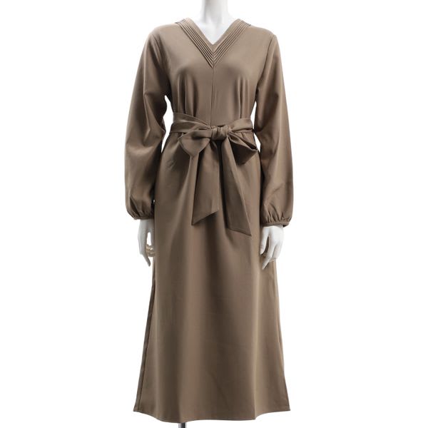 ピンタックリボンベルト付きワンピース