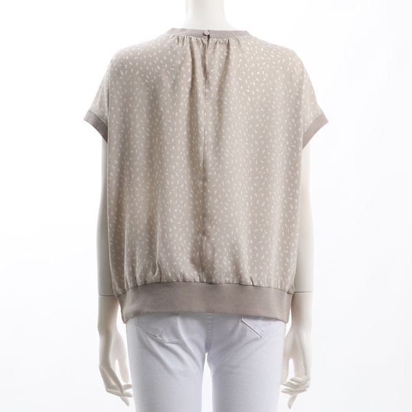 リブ切り替え総柄ブラウス