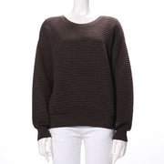 横リブラウンドネックセーター