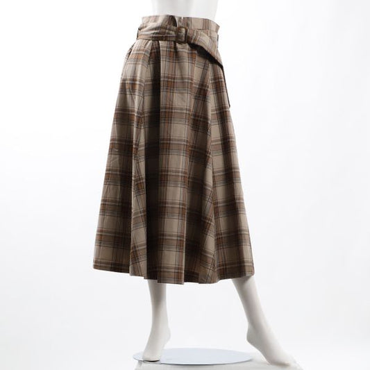 チェック柄ベルト付きフレアスカート