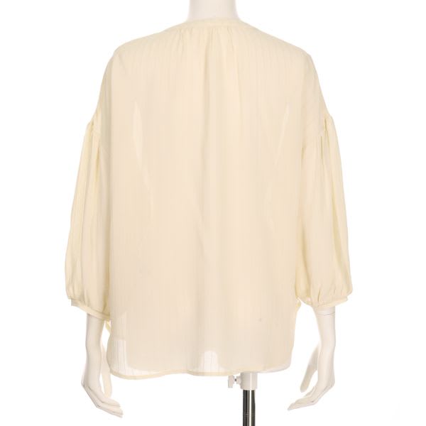 ストライプドロップショルダーヘンリーネックブラウス