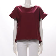 袖フリルラウンドネックブラウス