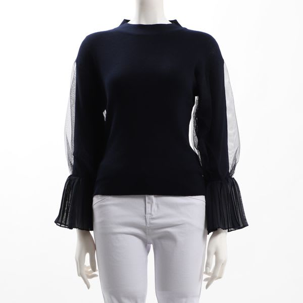 袖チュールデザインニット