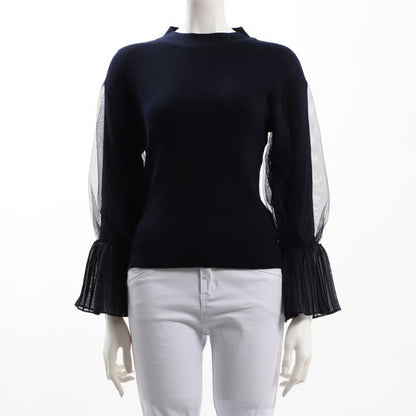 袖チュールデザインニット