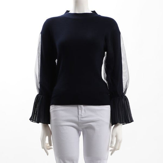 袖チュールデザインニット