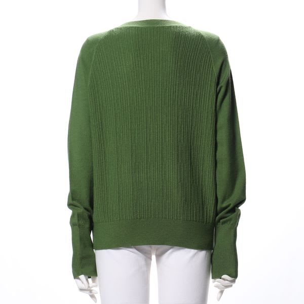 変形リブスリーブ切替Vネックニット